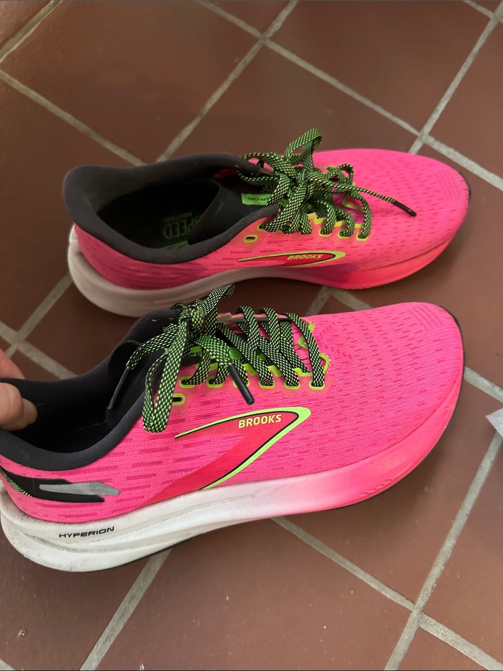 Brooks Women’s Hyperion Tempo Running Shoes in Bright Pink with Lime Accents